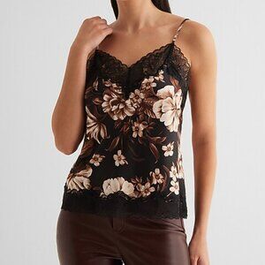 Express Satin Floral Lace Trim V-Neck Downtown Cami (NWT) • Size: XS